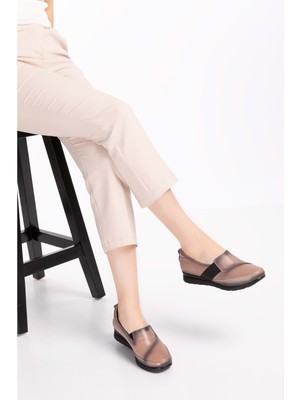 Gondol Kadın Hakiki Deri Anatomik Yumuşak Taban Günlük Ayakkabı PYT.1205 - Vizon - 36