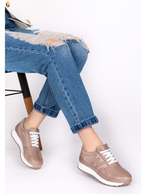 Gondol Içi Dışı Hakiki Deri Anatomik Taban Spor Ayakkabı FLF.444 - Vizon - 35