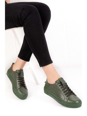 Gondol Hakiki Deri Anatomik Taban Spor Ayakkabı ALS.352 - Haki - 37