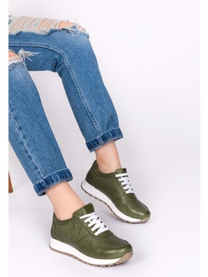 Gondol Içi Dışı Hakiki Deri Anatomik Taban Spor Ayakkabı FLF.444 - Haki - 35