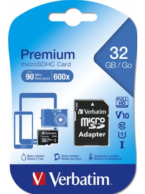 Verbatim Micro SDHC Hafıza Kartı 32 GB 90 MB/sn Okuma Hızı ile Yüksek Performans