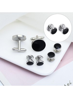 Lanfy Kol Düğmeleri ve Çiviler Set Black Cuff Links Kiti Yıldönümü Parti Erkekler Için 2 Studs (Yurt Dışından)