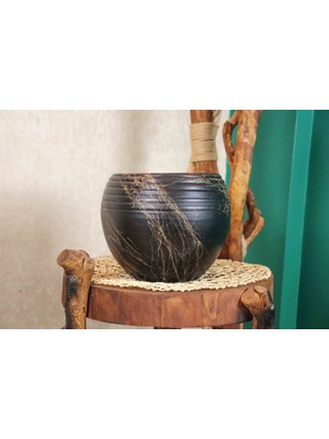 Bitki Tasarımı Ev Dekorasyon  Siyah Üzeri Gold Küp Terracota Toprak Saksı Saksılık Salon Çiçeklik Büyük Boy