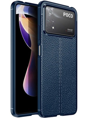 Kupa Xiaomi Poco X4 Pro 5g Kılıf Kamera Koruma Dikiş Desenli Darbe Emici Deri Görünüm Leke Tutmaz Silikon