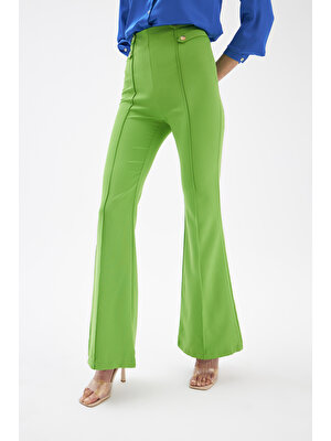 Sateen Ispanyol Paça Krep Pantolon - Yeşil