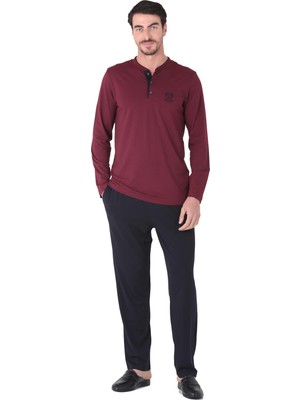 D'S Damat Erkek Pijama Takımı Bordo Renkli Rahat ve Şık Tasarım S Beden