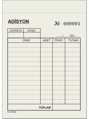 Adisyon Sipariş Fişi  A6 Tek Nüsha 10 Cilt