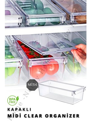 Nandy Home Kapaklı Midi Tall Clear Buzdolabı & Dolap Içi Düzenleyici Organizer