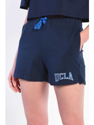 Ucla ROSA Lacivert Baskılı Pamuklu Oversize Kadın Örme Şort