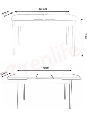 Renlife Yemek Masası Mutfak Masası Ahşap Ayaklı Masa Oval Açılır Masa (Kemençe)