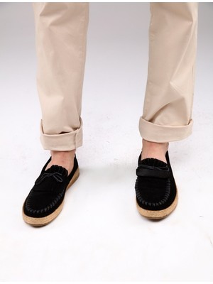 Alban Shoes Alban Corcik Model Hakiki Deri Hasır Bağcıklı Mantar Taban Siyah Klasik Erkek Ayakkabısı