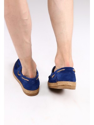 Alban Shoes Alban Bağcıklı Hakiki Deri Hasır Şerit Mantar Taban Klasik Mavi Erkek Ayakkabısı