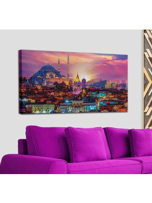 Dünyatablo Galata Kulesi Gece Görünüm Dekoratif Kanvas Tablo 1217