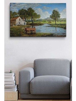 Dünyatablo Köy ve Akarsu Manzaralı Dekoratif Kanvas Duvar Tablosu
