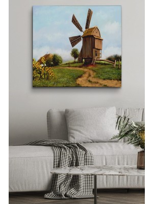 Dünyatablo Eski Yel Değirmeni Yağlıboya Görünüm Dekoratif Kanvas Duvar Tablosu