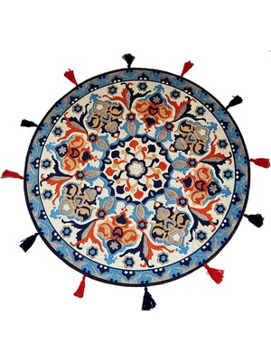 Rugs Modern Suzani Blue 601 Etnik ve Çini Desen Yuvarlak Püsküllü Halı