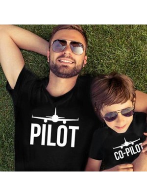 Modavals Pilot/co-Pilot Baba Çocuk T-Shirt Aile Kombin - Siyah