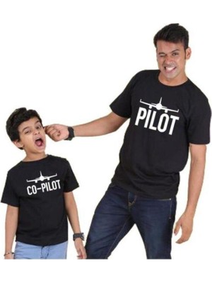 Modavals Pilot/co-Pilot Baba Çocuk T-Shirt Aile Kombin - Siyah