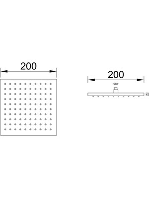 Fause Tepe Duş Başlığı Kare Slim 304 Metal 20X20 cm KTD101