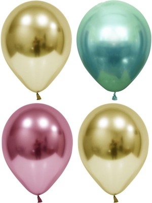 Best Parti Altın-Yeşil-Pembe Krom Balon 10 Adet