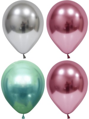Best Parti Gümüş-Pembe-Yeşil Krom Balon 20 Adet