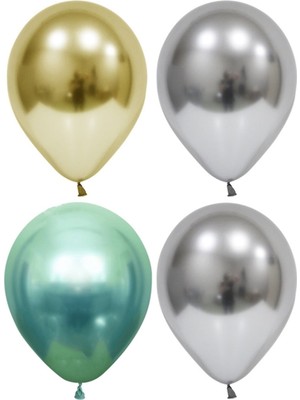 Best Parti Altın-Gümüş-Yeşil Krom Balon 50 Adet