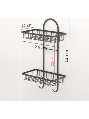 Tekno-Tel Teknotel Yapışkanlı Iki Katlı Kancalı Banyo Rafı Mat Siyah St308