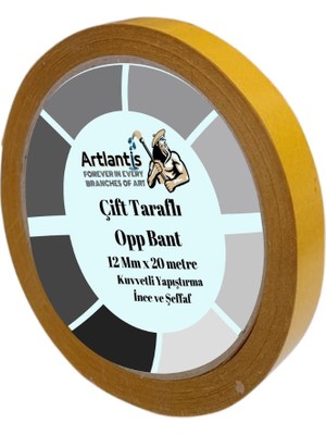 Artlantis Çift Taraflı Bant Ince Şeffaf 12 mm 20 Metre 1 Adet Artlantis Resim Tablo Fotoraf Halı Yapıştırıcısı 1 Adet
