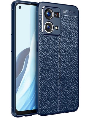 CoverZone Oppo Reno 7 4g ile Uyumlu Kılıf Niss Silikon Deri Görünümlü Lacivert