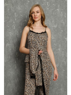 Moda Çizgi Kadın %100 Pamuk 3'lü Sabahlık Pijama Takım 16102