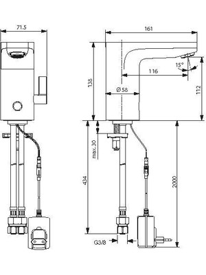 Ideal Standart Ceraplus Sensörlü Lavabo Bataryası Elektrikli-Çift Su Girişli - A6146AA