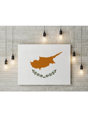 Satürn Design Güney Kıbrıs Rum Bayrağı Kanvas Tablo 40X55CM Kıbrıs Cumhuriyeti Bayrağı Dekoratif Tablo