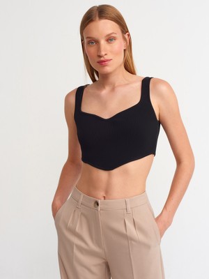 Dilvin 10223 Kalp Yaka Triko Crop-Siyah