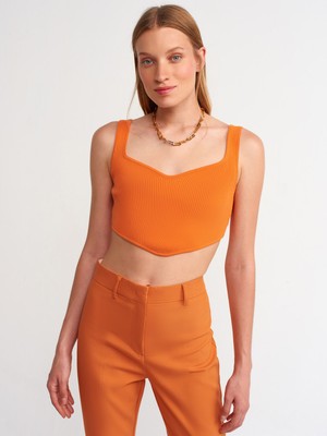 Dilvin 10223 Kalp Yaka Triko Crop-Turuncu
