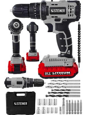 Steiner Alman 58 V 5 Ah Darbeli Lityum Çift Akülü Sjs Metal Şanzıman Şarjlı Vidalama Matkap 24 Pcs Set
