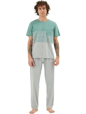 Eros %100 Pamuk Çizgili Sıfır Yaka Erkek Pijama Takım