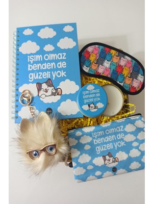 Alanç Işim Olmaz Benden De Güzeli Yok Defter, Kokulu Mum, Göz Bandı,kedi Anahtarlık, Kalemlik Hediye Seti