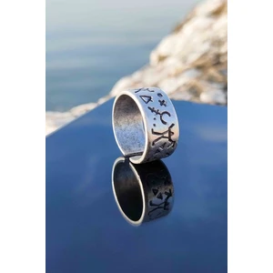 Trend Collection Ilk Insan Çivi Yazısı Motif Gümüş Kaplama Ayarlanabilir Yüzük