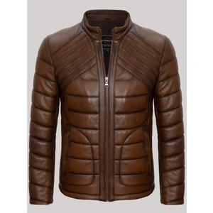 Deri Kahverengi Erkek Deri Mont Şişme 2 Cepli Deri Ceket