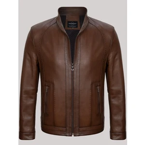 Deri Kahverengi Erkek Deri Mont Düz Kesim 2 Cepli Deri Ceket