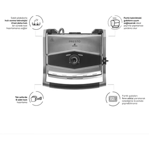 Presto 2001 Izgara ve Tost Makinesi İnox 2000W 6 Dilimli