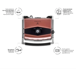 Presto 2001 Izgara ve Tost Makinesi Rose Gold 2000 W 6 Dilimli