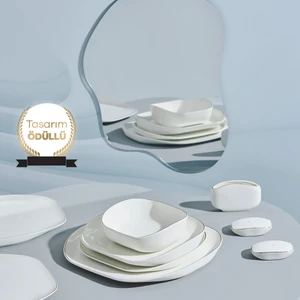 Stream Bone 59 Parça 12 Kişilik Yemek Takımı Porselen Beyaz Modern Tasarım