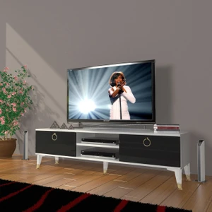 Eko 140 Mdf DVD Gold Tv Ünitesi Tv Sehpası - Beyaz - Siyah