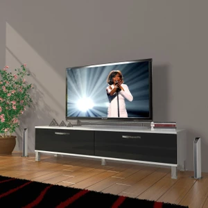 Eko 140 Mdf Std Krom Ayaklı Tv Ünitesi Tv Sehpası - Beyaz - Siyah