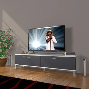 Eko 140 Mdf Std Krom Ayaklı Tv Ünitesi Tv Sehpası - Beyaz - Antrasit