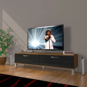 Eko 140 Mdf Std Krom Ayaklı Tv Ünitesi Tv Sehpası - Ceviz - Siyah