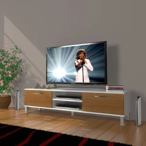 Eko 140 Mdf DVD Krom Ayaklı Tv Ünitesi Tv Sehpası - Beyaz - Ceviz