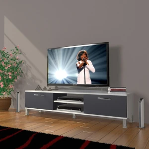 Eko 140 Mdf DVD Krom Ayaklı Tv Ünitesi Tv Sehpası - Beyaz - Antrasit