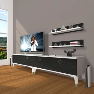 Eko 220T Mdf Gold Tv Ünitesi Tv Sehpası - Beyaz - Siyah